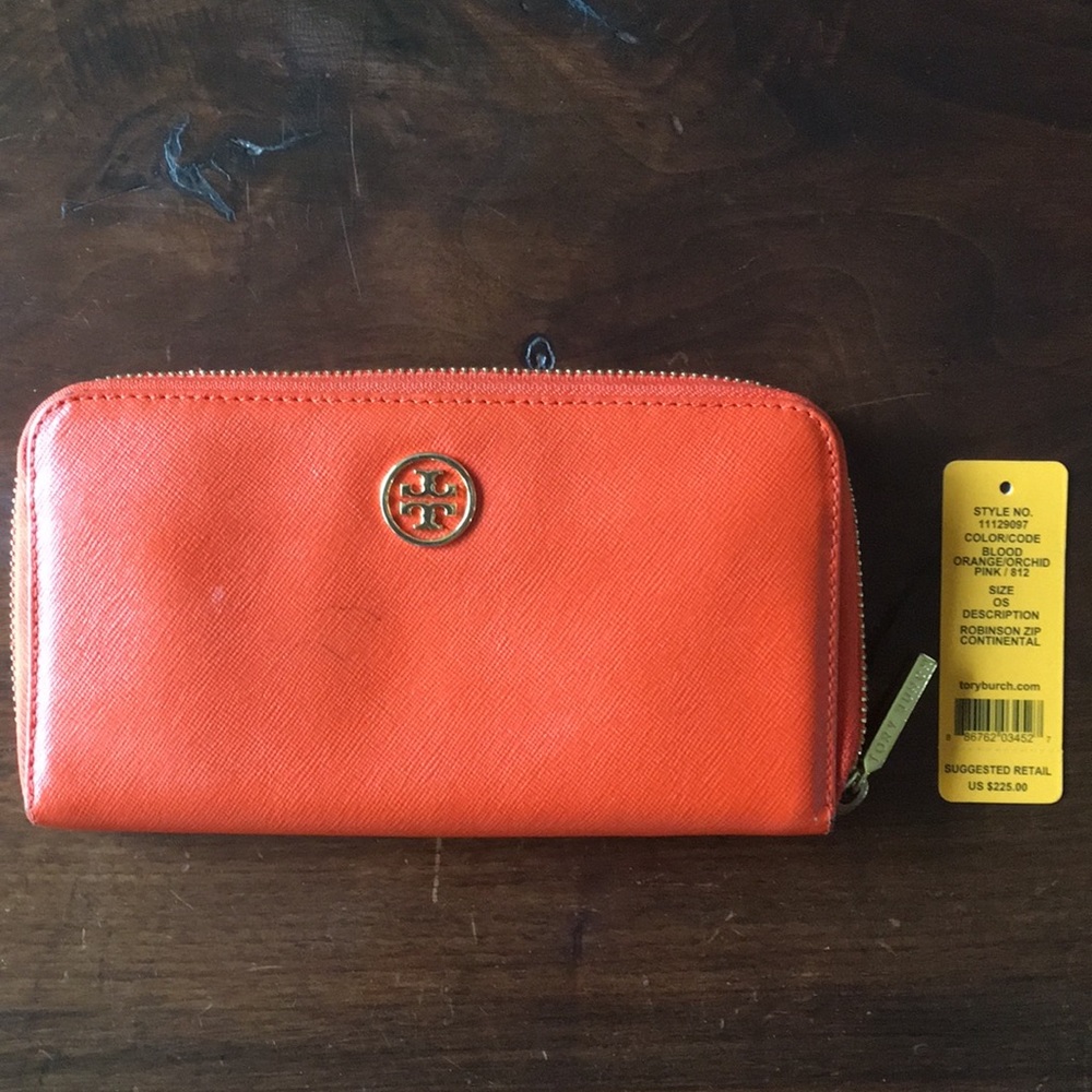 Tory Burch blood orange zip wallet